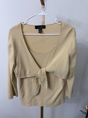Cable & Gauge Soft Pale Yellow Tie-Front Knit Top